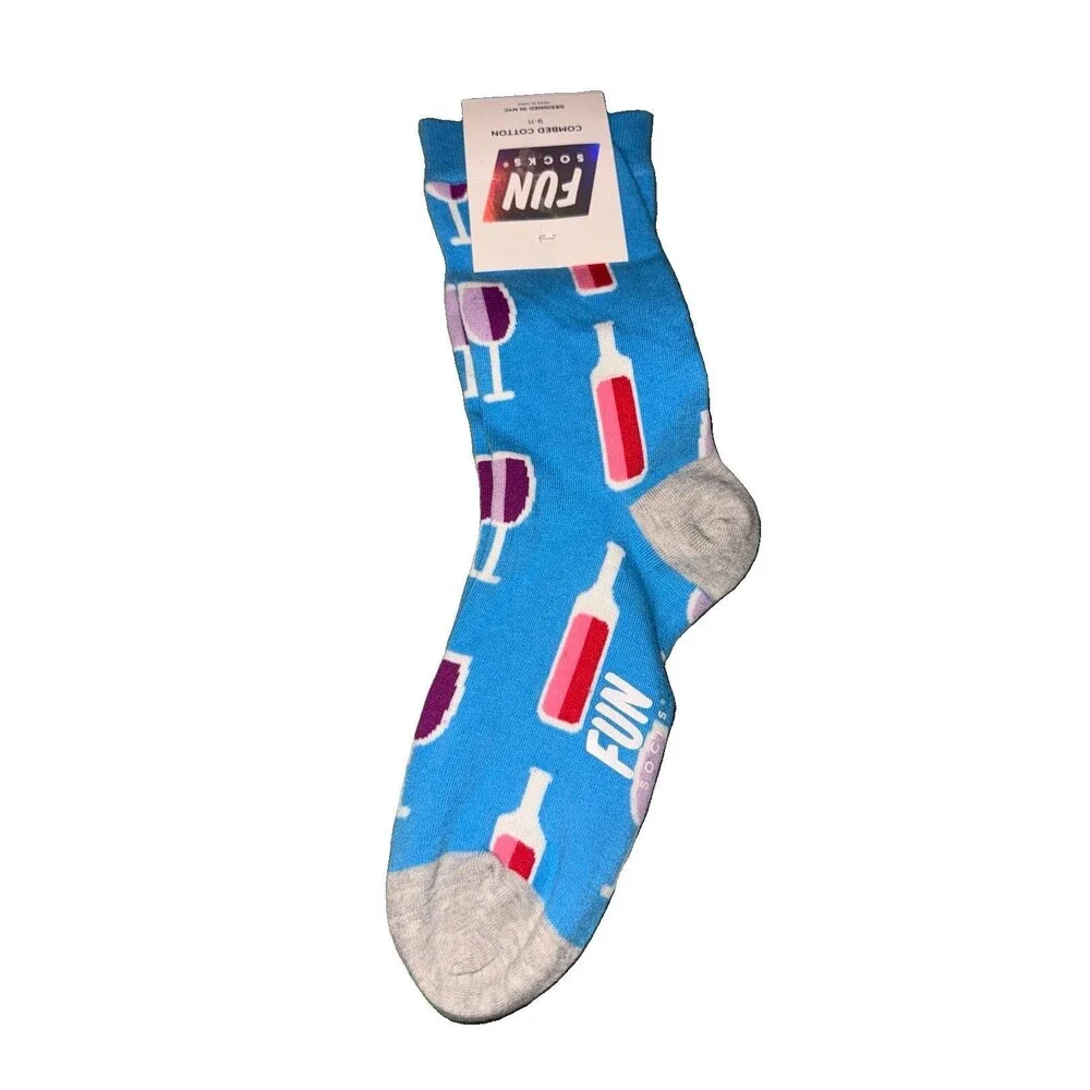 Women’s Fun Socks Crew 2-Pack Wine Tropical Novelty Size 9-11 New